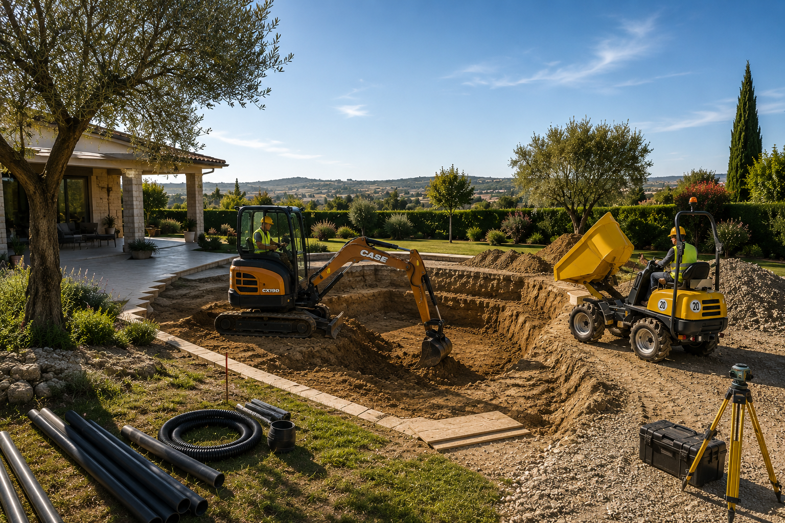 Construção de uma piscina. Erent