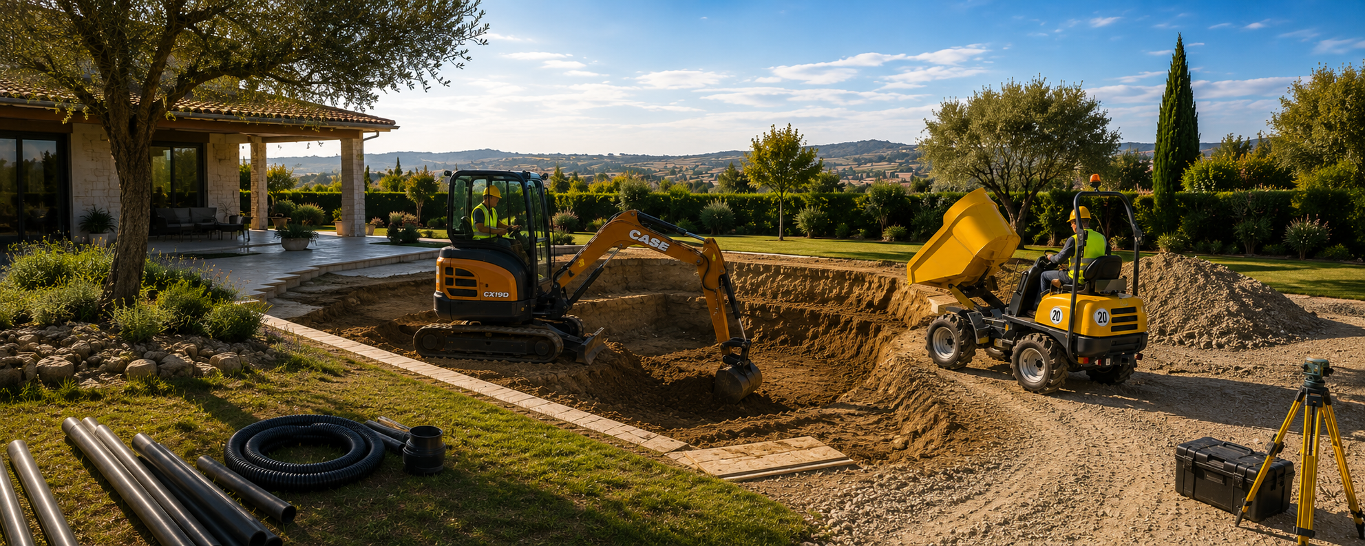 Construção de uma piscina. Erent